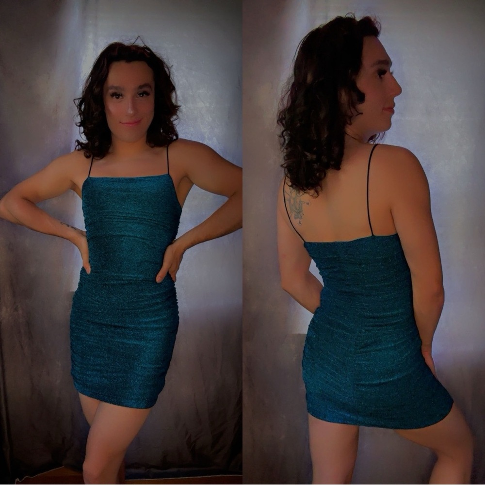 Elegant Teal Spaghetti Strap Dress